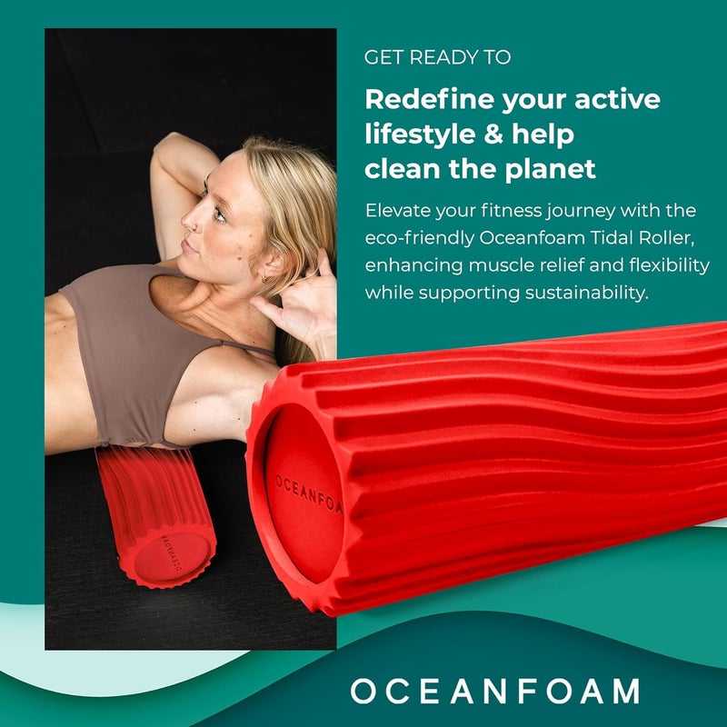 Oceanfoam Tidal Roller - Red - Muscle Massage Foam Roller for Back Pain & Stretching - Firm and Ergonomic Wide Wave Textured - Yoga, Athletics, & Wellness - Full Size, 20" x 5" - Image 3